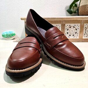 dv Dolce Vita Womens Sz 9 Carley Brown Faux Leather Lug Sole Penny Loafer Shoe